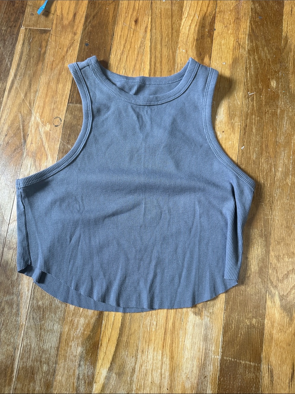 Ribbed Cropped Tank Top in Steel Blue